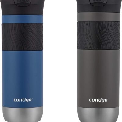 Contigo Byron Vacuum-Insulated Stainless Steel Travel Mug with Leak-Proof Lid, Reusable Coffee Cup or Water Bottle, BPA-Free, 20oz 2-Pack in Sake & Blue Corn Perfect for Hot and Cold Beverages