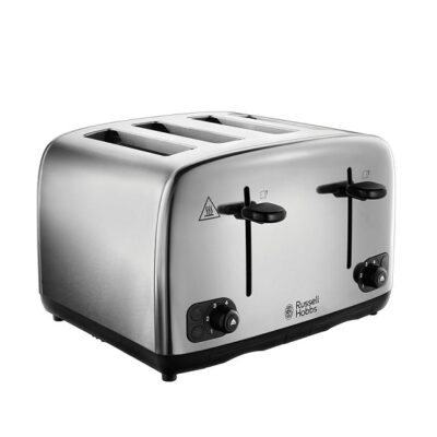 Russell Hobbs 4 Slice Toaster with Perfect Toast Technology for improved evenness (Wide slots, Lift & look feature, 6 Browning levels, Frozen & Cancel function, 1700W, Brushed & Stainless Steel) 24090