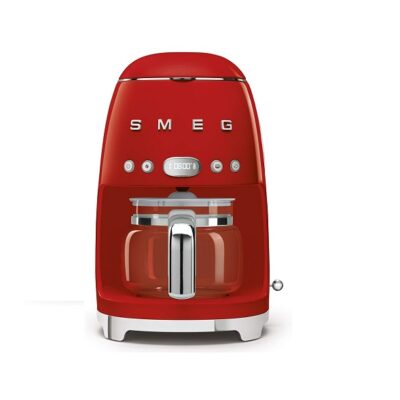 Smeg 50’s Retro Style Aesthetic Drip Coffee Machine with 10 Cup Glass Carafe, Auto Start Feature, Keep Warm Plate, and Two Coffee Strength Settings (Red)