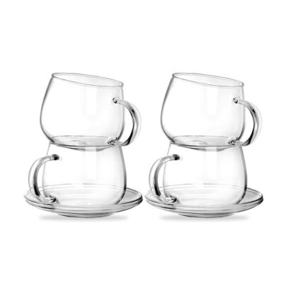 Tosnail 11 oz. Clear Glass Tea Cup Coffee Mug with Clear Glass Saucer, Set of 2
