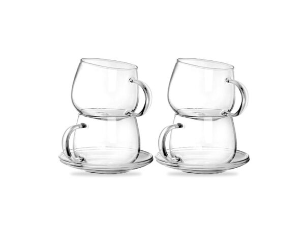 Tosnail 11 oz. Clear Glass Tea Cup Coffee Mug with Clear Glass Saucer, Set of 2