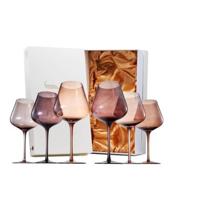 Venus Wine Glass Sets, 20oz Glasses Set of 6 Melanin Brown Colored for Her, Mom, Wife, Girlfriend, Mama, Special Celebrations Color Drinkware Unique Style Tall Stemmed Amber Colors Bronze Glassware