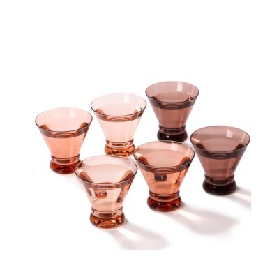 Venus Martini Glasses Set of 6, Stemless Martini Cocktail Glasses for Margarita, Manhattan, Cosmopolitan, Home Bar, Evening Parties, Birthdays, Wedding Gifts, 8.5 OZ