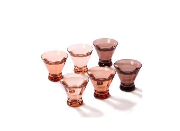 Venus Martini Glasses Set of 6, Stemless Martini Cocktail Glasses for Margarita, Manhattan, Cosmopolitan, Home Bar, Evening Parties, Birthdays, Wedding Gifts, 8.5 OZ