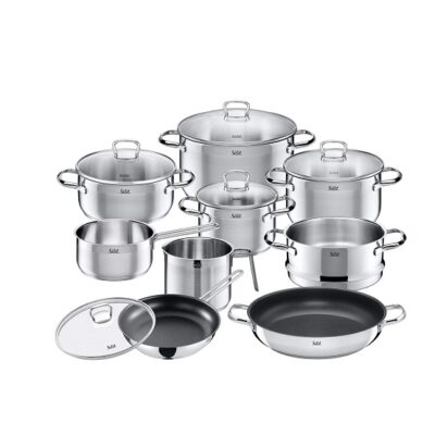 Silit Pot Set 10-Piece Toskana Pouring Rim Glass Lid Stainless Steel Suitable for Induction Hobs Dishwasher-Safe