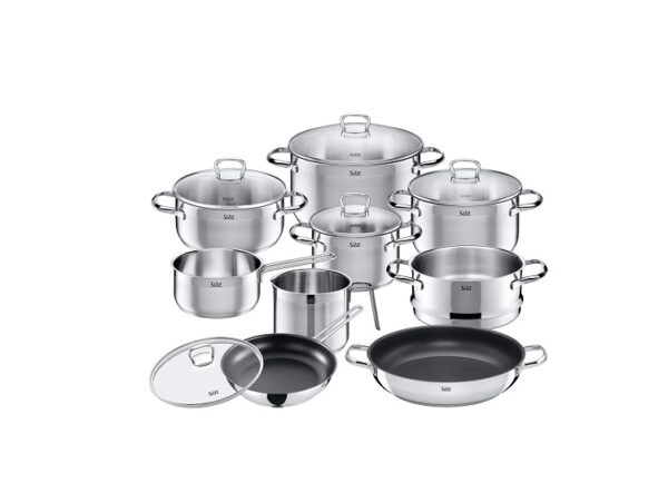 Silit Pot Set 10-Piece Toskana Pouring Rim Glass Lid Stainless Steel Suitable for Induction Hobs Dishwasher-Safe