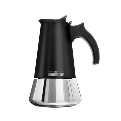 The London Sip Stainless Steel Stove-Top Espresso Maker Coffee Pot Italian Moka Percolator, Matte Black, 3 Cup