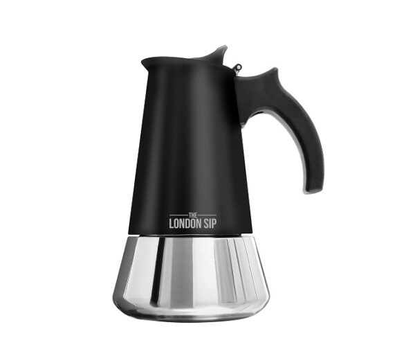The London Sip Stainless Steel Stove-Top Espresso Maker Coffee Pot Italian Moka Percolator, Matte Black, 3 Cup