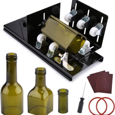 Fixm Glass Bottle Cutter, Bottle Cutter Upgraded Version, Round, Square Bottles and Bottlenecks, Suitable for Bottles of Wine, Beer, Whisky, Champagne, Water and Soda(Black)