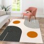 Mid Century Modern 4x6 Rug Washable Boho Rainbow Area Rugs Non Slip Contemporary Thin Low Pile Classroom Rugs for Living Room Bedroom Minimalist Abstract Sun Floor Carpet for Nursery Dining Room