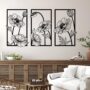 Resama 3 Pcs Black Metal Flowers Wall Decor, Minimalist Abstract Wall Art Modern Floral Line Wall Sculpture Hanging for Bedroom Bathroom Kitchen