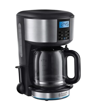 Russell Hobbs Buckingham Filter Coffee Machine, 1.25L Carafe/10 cups, 1-4 Cup brewing option, Fast brew, 24hr timer, 40min keep warm, Pause & Pour, Washable filter, Auto clean, 1000W, 20680
