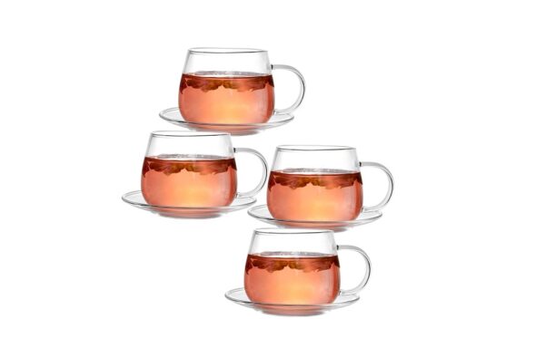 Tosnail 11 oz. Clear Glass Tea Cup Coffee Mug with Clear Glass Saucer, Set of 2 - Image 2