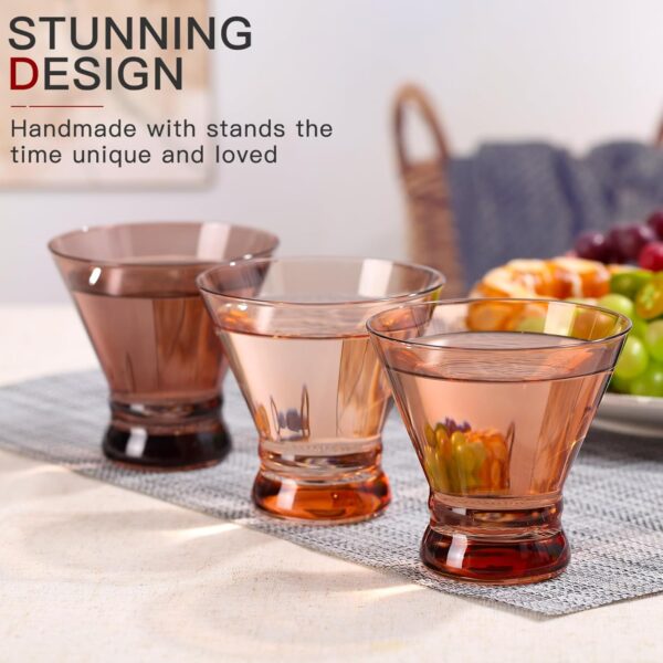 Venus Martini Glasses Set of 6, Stemless Martini Cocktail Glasses for Margarita, Manhattan, Cosmopolitan, Home Bar, Evening Parties, Birthdays, Wedding Gifts, 8.5 OZ - Image 2