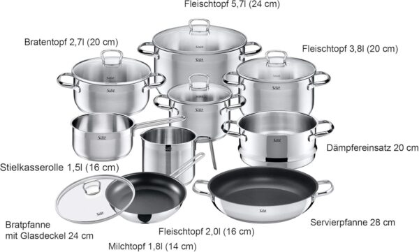 Silit Pot Set 10-Piece Toskana Pouring Rim Glass Lid Stainless Steel Suitable for Induction Hobs Dishwasher-Safe - Image 2