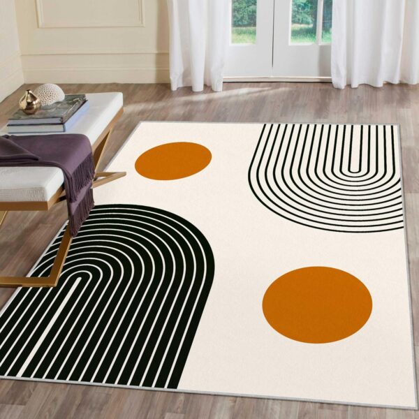 Mid Century Modern 4x6 Rug Washable Boho Rainbow Area Rugs Non Slip Contemporary Thin Low Pile Classroom Rugs for Living Room Bedroom Minimalist Abstract Sun Floor Carpet for Nursery Dining Room - Image 2