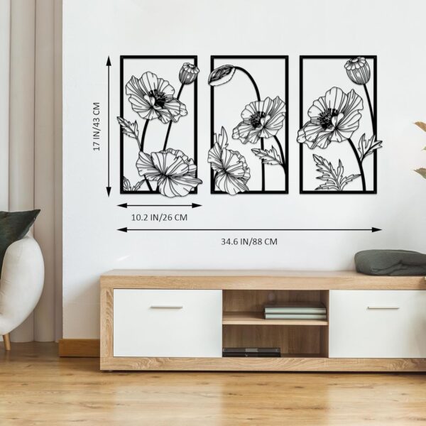 Resama 3 Pcs Black Metal Flowers Wall Decor, Minimalist Abstract Wall Art Modern Floral Line Wall Sculpture Hanging for Bedroom Bathroom Kitchen - Image 2