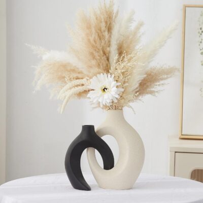 AWNR Ceramic Vase Wedding Decor: Set of 2 Black & White Flower Vases for Modern Home Decor