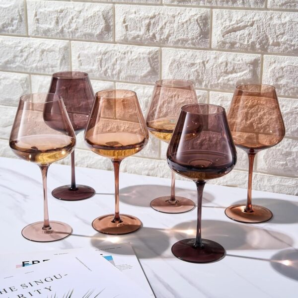 Venus Wine Glass Sets, 20oz Glasses Set of 6 Melanin Brown Colored for Her, Mom, Wife, Girlfriend, Mama, Special Celebrations Color Drinkware Unique Style Tall Stemmed Amber Colors Bronze Glassware - Image 3