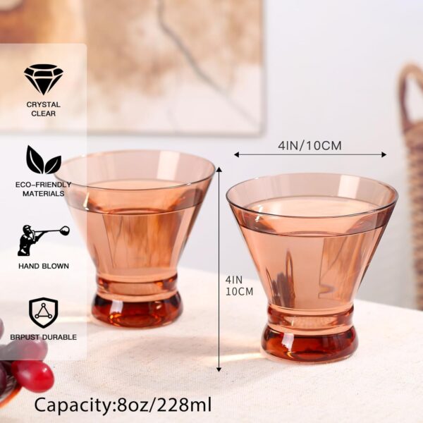 Venus Martini Glasses Set of 6, Stemless Martini Cocktail Glasses for Margarita, Manhattan, Cosmopolitan, Home Bar, Evening Parties, Birthdays, Wedding Gifts, 8.5 OZ - Image 3
