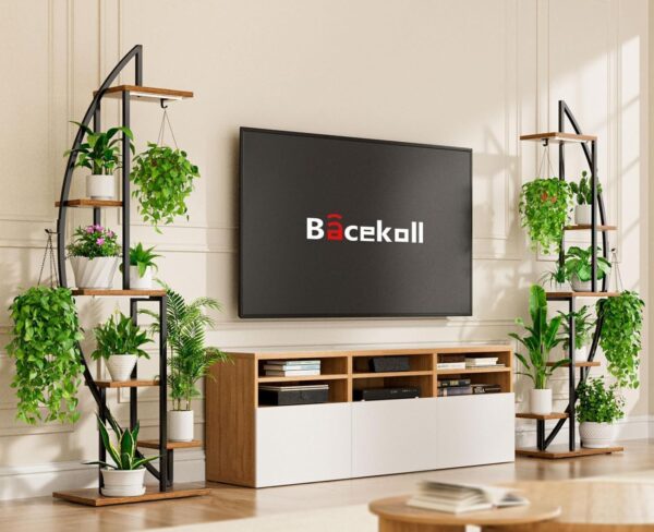 BACEKOLL Plant Stand Indoor with Grow Lights, 6 Tiered Tall Plant Shelf, Metal Plant Stand for Indoor Plants Multiple, Half-Moon Plant Rack Display Shelf, 2 Pcs Plant Holder for Living Room, Patio - Image 3