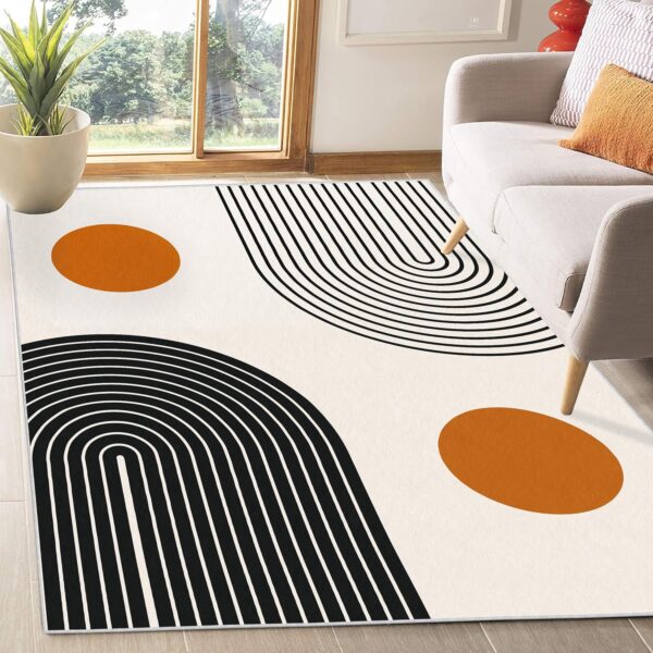 Mid Century Modern 4x6 Rug Washable Boho Rainbow Area Rugs Non Slip Contemporary Thin Low Pile Classroom Rugs for Living Room Bedroom Minimalist Abstract Sun Floor Carpet for Nursery Dining Room - Image 3