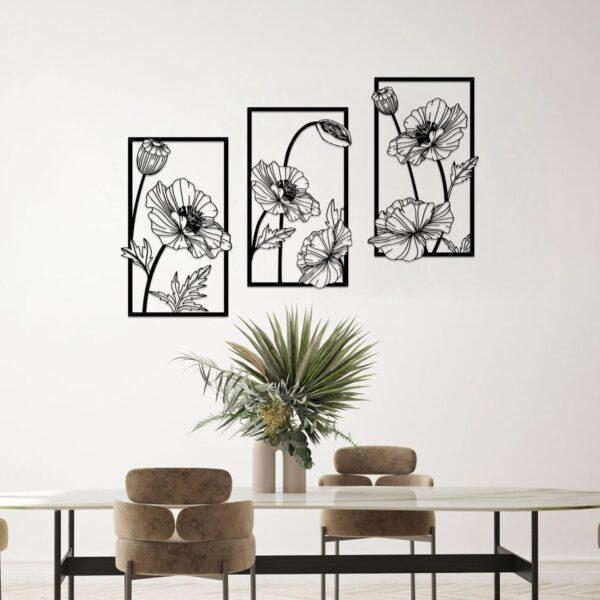 Resama 3 Pcs Black Metal Flowers Wall Decor, Minimalist Abstract Wall Art Modern Floral Line Wall Sculpture Hanging for Bedroom Bathroom Kitchen - Image 3