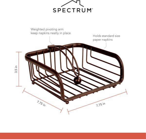 Spectrum Diversified Ashley Flat Holder with Weighted Arm, Napkin Dispenser, Sturdy Steel Kitchen & Dining Room Decor, 1 EA, Bronze - Image 3