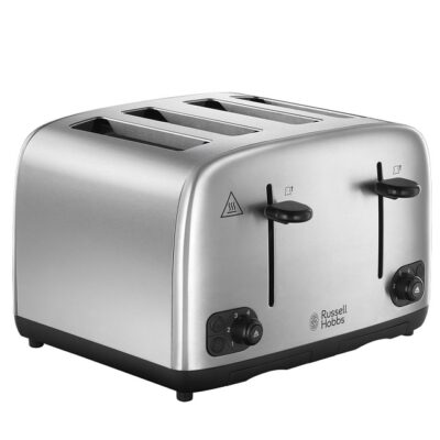 Russell Hobbs 4 Slice Toaster with Perfect Toast Technology for improved evenness (Wide slots, Lift & look feature, 6 Browning levels, Frozen & Cancel function, 1700W, Brushed & Stainless Steel) 24090