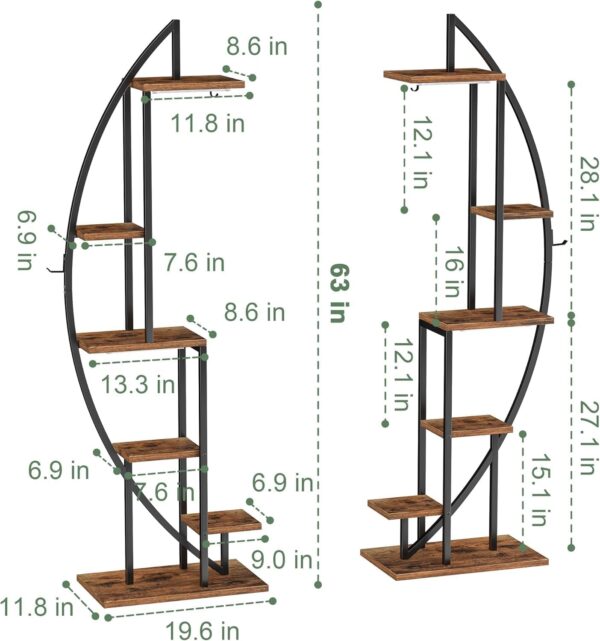 BACEKOLL Plant Stand Indoor with Grow Lights, 6 Tiered Tall Plant Shelf, Metal Plant Stand for Indoor Plants Multiple, Half-Moon Plant Rack Display Shelf, 2 Pcs Plant Holder for Living Room, Patio - Image 6