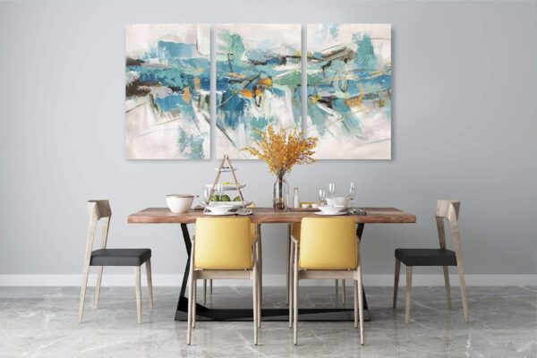 Yihui Arts 3 Piece Abstract Canvas Wall Art with Textured Light Blue Teal Color Painting Pictures Set with Gold Foil Artwork for Living Room Bedroom Bathroom Decor - Image 6
