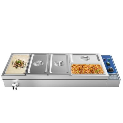 TAIMIKO Bain Marie Electric Food Warmer 1500W Commercial Stainless Steel Buffet Wet Well Sauce Drain Tap Gastronorm Container Catering Restaurant 30-85°CTemperature Control(3×1/3 GN Pan+2×1/4 GN Pans)