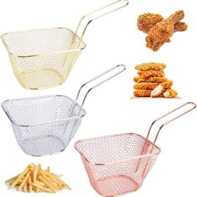 3 Pieces Mini Square Frying Basket Mini Fry Baskets Stainless Steel Square Fryer Basket Mini Deep Fry Baskets with Handle Chip Baskets for Serving for French Fries, Onion Rings and Chicken Nuggets