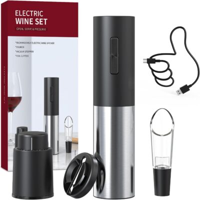 CIRCLE JOY Electric Wine Opener Set, Rechargeable, Multi-functional, Easy-operation, Black Plastic Bottle Opener