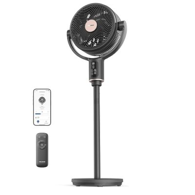 PELONIS Smart Pedestal Fan for Bedroom, Standing Fan, Dual Layed Blades (9+7 Blades), DC Motor, App/Alexa/Google, 150° + 135° Auto OminiFlow, 20dB, 9 Speeds, 26 ft/s, Remote, 9H Timer, Air Circulator