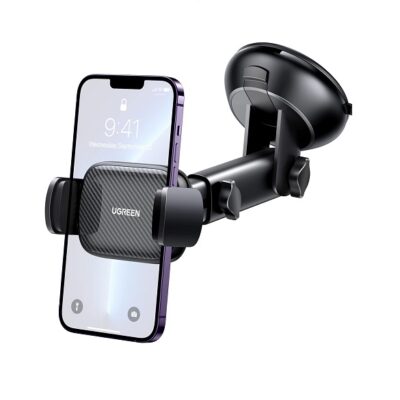 UGREEN Car Phone Holder Windscreen Mount Dashboard Phone Automobile Cradles Superior Suction Cup 360°Adjustable Long Arm Compatible with iPhone 16 Pro Max 15 14 13 12 11 SE, Galaxy S24 S23(Black)