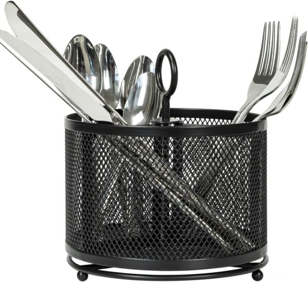 Karlliu Metal Utensils Holder Cutlery Kitchen Cutlery Countertop Swivel 3 Compartments Cutlery Organizer Spoon Fork Storage for Outdoor Party Picnic
