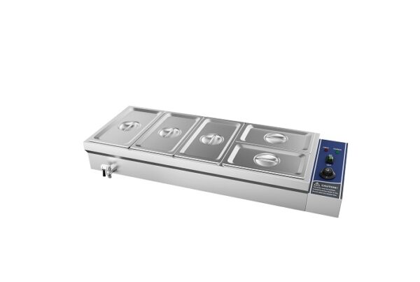 TAIMIKO Bain Marie Electric Food Warmer 1500W Commercial Stainless Steel Buffet Wet Well Sauce Drain Tap Gastronorm Container Catering Restaurant 30-85°CTemperature Control(3x1/3 GN Pan+2x1/4 GN Pans) - Image 5