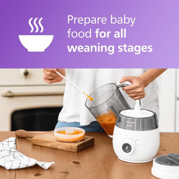 Philips Avent Premium 4-in-1 Steamer Blender, Baby Food Maker, Steam, Blend, Defrost, Reheat, Dishwasher Safe, Model SCF883/02 - Image 3