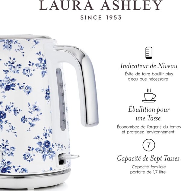 Laura Ashley 1.7 Litre Electric Kettle with China Rose Design by VQ - 2.2 kW Cordless Electric Kettle with Fast Boil - Overheating Protection and Dry Heating - Image 4