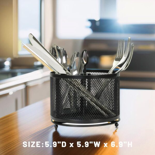 Karlliu Metal Utensils Holder Cutlery Kitchen Cutlery Countertop Swivel 3 Compartments Cutlery Organizer Spoon Fork Storage for Outdoor Party Picnic - Image 4