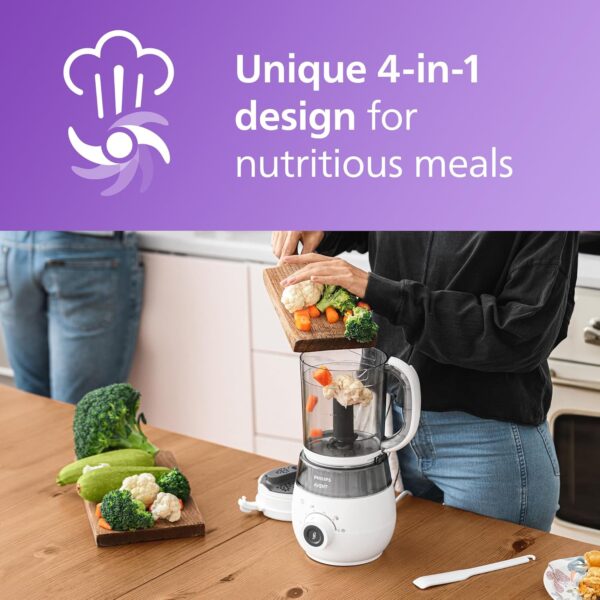 Philips Avent Premium 4-in-1 Steamer Blender, Baby Food Maker, Steam, Blend, Defrost, Reheat, Dishwasher Safe, Model SCF883/02 - Image 5