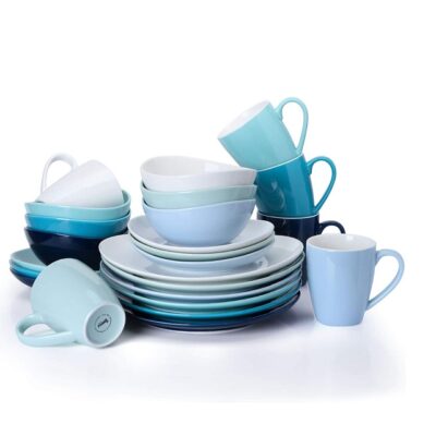 Sweese 199.003 Porcelain Dinnerware Set, 24-Piece, Service for 6, Cool Assorted Colors