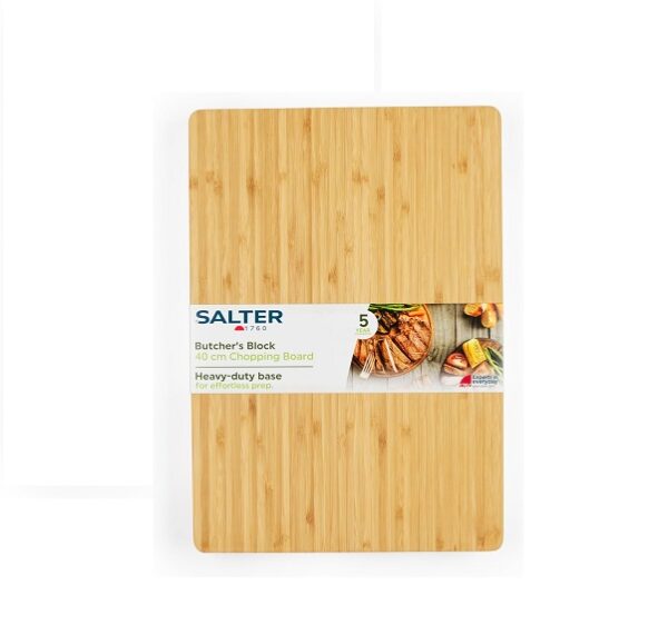 Salter BW13307EU7 Bamboo Chopping Board - Large Woodcut Butcher Block Thick Board for Carving Meat Cutting Vegetables Cheese Plate Charcuterie Reversible FSC® Certified 40cm