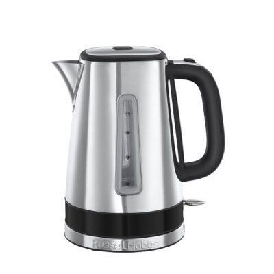 Russell Hobbs kettle [1.7l, 3000W, stainless steel] distinctions black(Push-to-open lid, 360° base with cord storage, Perfect pour spout,removable Anti-scale filter, water level indicator) 24283