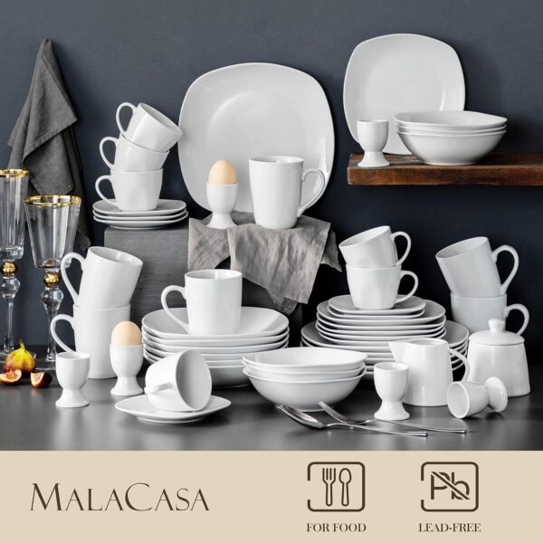 50 Piece Porcelain Dinner Sets with 6 Piece Dinner Plates/Soup Bowls/Cereal Bowls/Cups and Saucers/Mugs/Egg Cups/Flat Dishes, Ivory White - Image 3