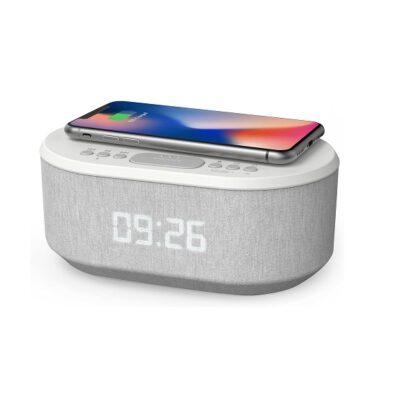 i box Dawn RadioFM , Bluetooth Wireless Speaker, Fast Charging, Clock Radio, LED Display, USB Charger, Dimmable Night Light, Alarm Clock Feature, Wireless Charger, Digital Clock, Dual Alarm (White)