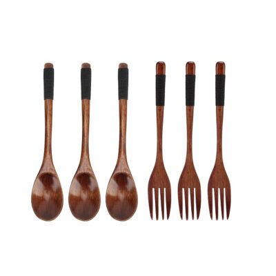 6 Pieces Wooden Spoons Forks Sets,Wooden Flatware Set Reusable Spoons And Forks Set Wooden Utensil Set For Eating Desserts Soup Salad Fruit