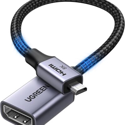 UGREEN Micro HDMI to HDMI Adapter, 10K 8K@60Hz/4K@240Hz Micro HDMI 2.1 Male Female Bidirectional Cable HDR 3D Dolby VRR 48Gbps, Compatible with Raspberry Pi 5/Pi 500/Camera/Portable Monitor, 0.8FT