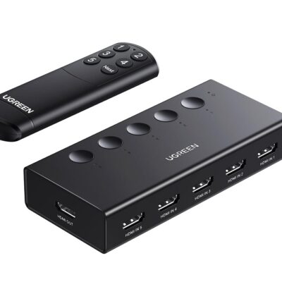 UGREEN HDMI Switch 5 in 1 Out 4K@60Hz, HDMI Splitter with Remote 5 Port Switcher Selector Box Support 3D CEC HDR HDCP2.2 Compatible with PS5/4/3 Xbox Nintendo Switch Roku TV Fire Stick Black